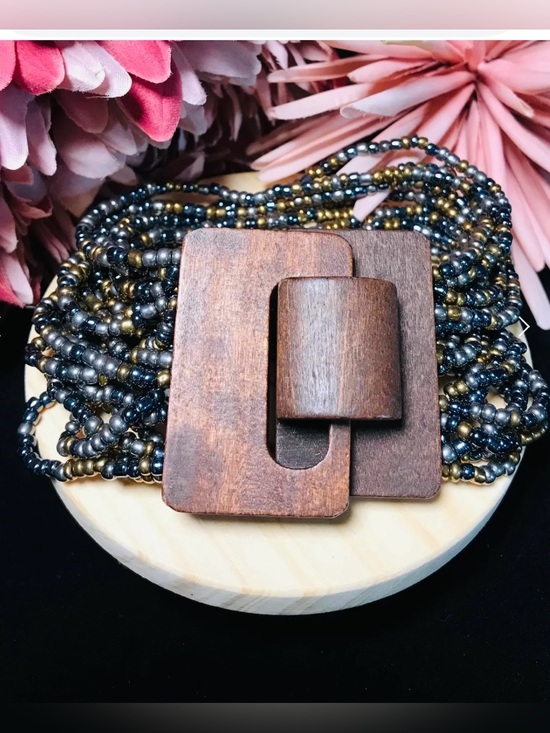 Jewelry - Glass Seed Bead Wood Cuff Bracelet Stretchy